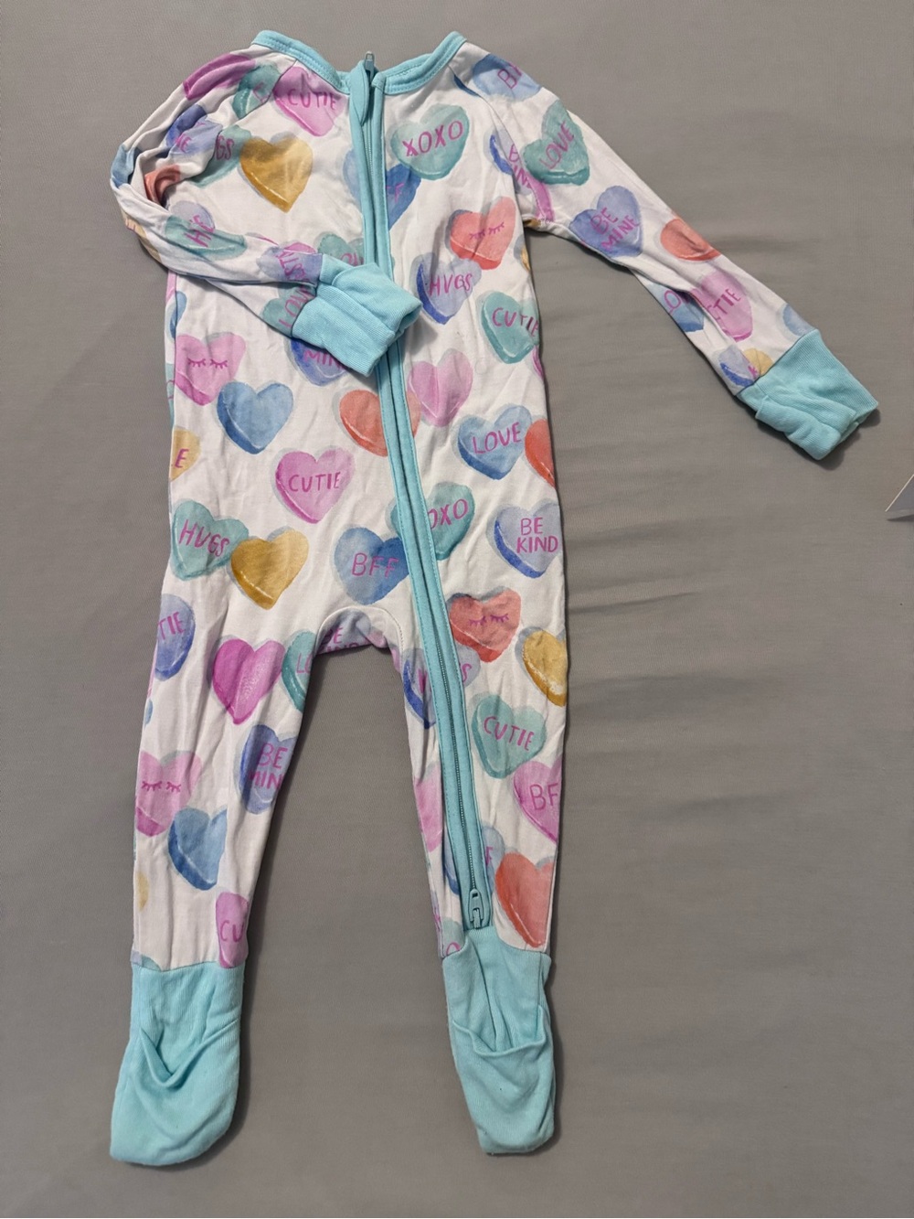 Girls' Heart Print Zip Front One-Piece Pajamas - Blue Trim